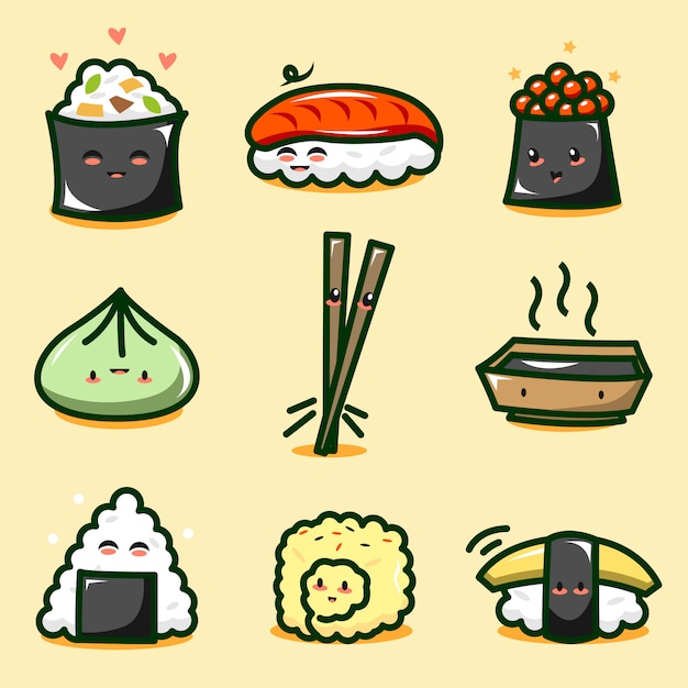 Coleção de personagem de sushi fofa