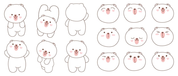 Vetor coleção de personagem de urso bonito dos desenhos animados.