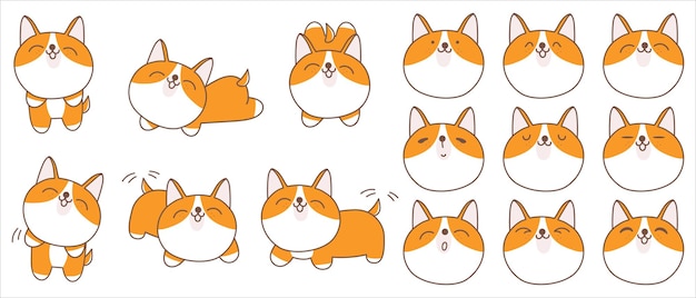 Vetor coleção de personagem shiba de cão bonito dos desenhos animados.