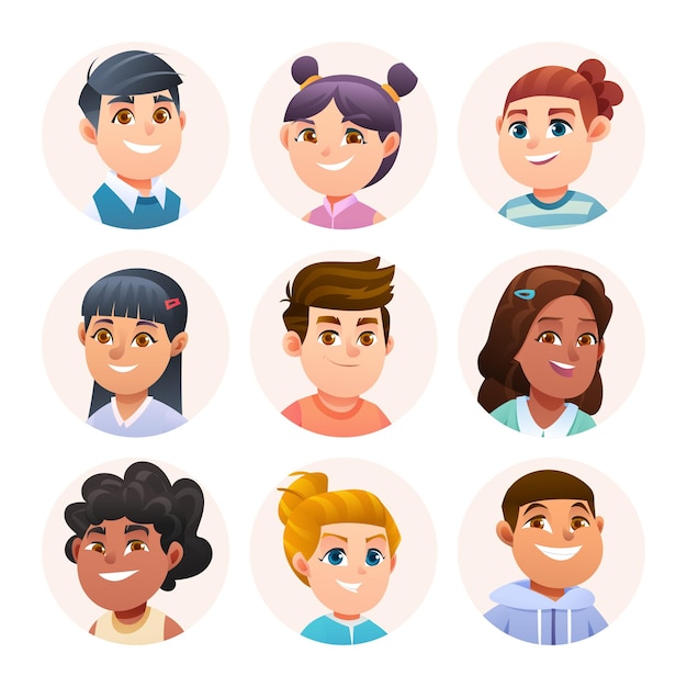 Coleção de personagens de avatar para crianças avatares de menino e menina em estilo cartoon