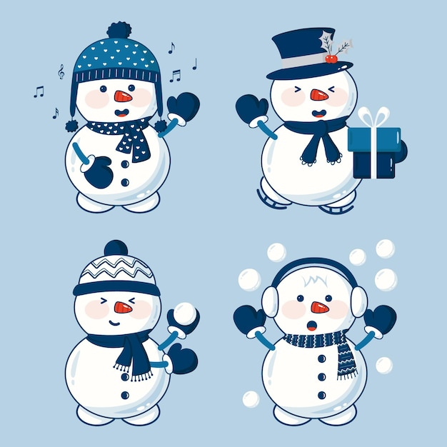 Coleção de personagens de boneco de neve plano