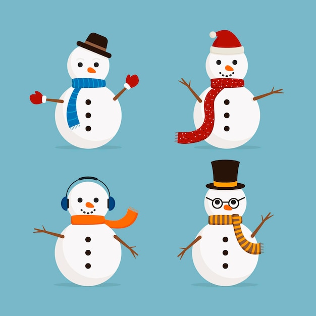 Coleção de personagens de boneco de neve plano