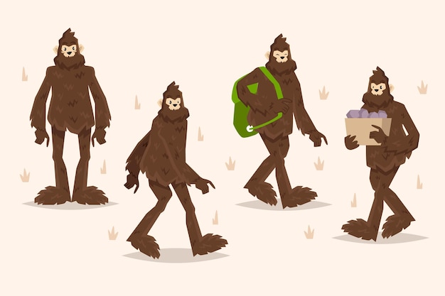 Coleção de personagens de desenhos animados bigfoot sasquatch