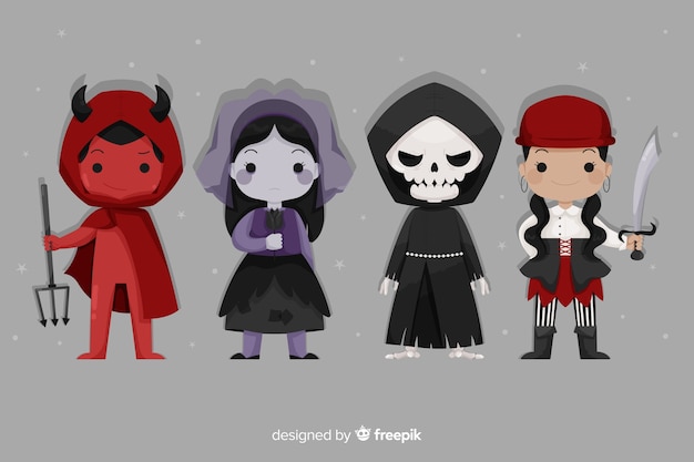 Coleção de personagens de desenhos animados de halloween plana