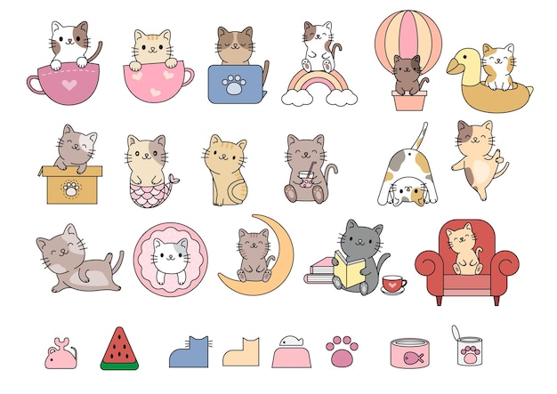 Vetores de Personagens De Gatos De Desenho Animado Padrão Perfeito  Diferentes Poses De Gato Yoga E Emoções Definidas Design De Estilo Simples  De Cor Plana Gatos Siameses Colorpoint e mais imagens de