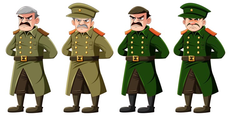 Vetor coleção de personagens de oficial militar sério
