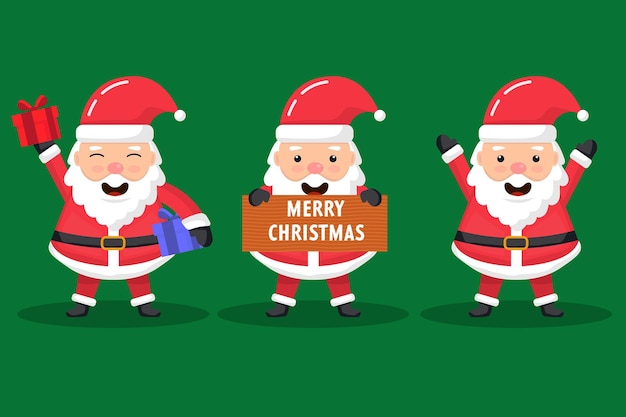 Coleção de personagens de papai noel fofos em design plano