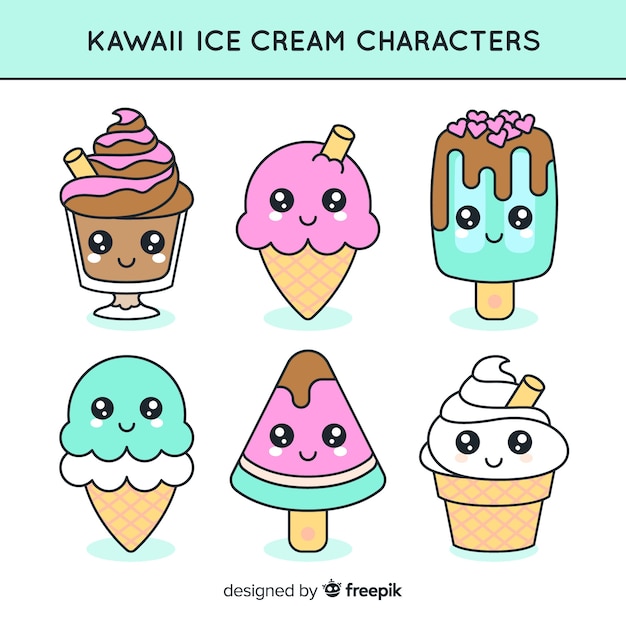 Coleção de personagens de sorvete kawaii