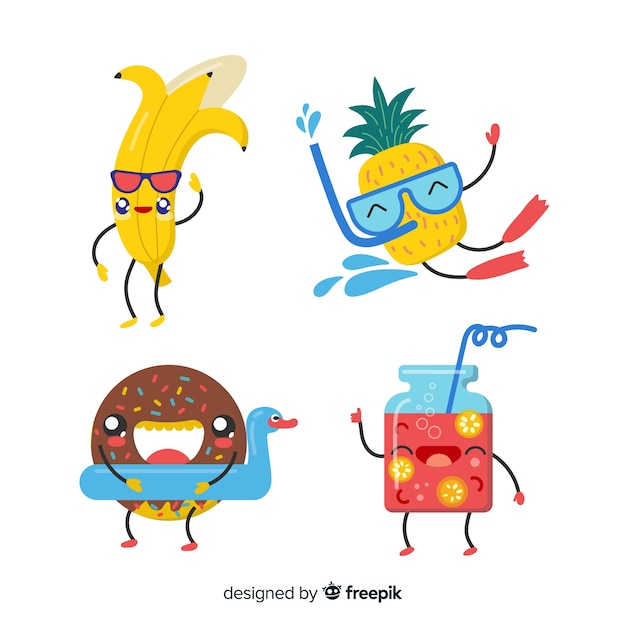 Coleção de personagens de verão kawaii fofos