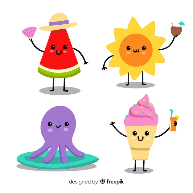 Vetor coleção de personagens de verão kawaii