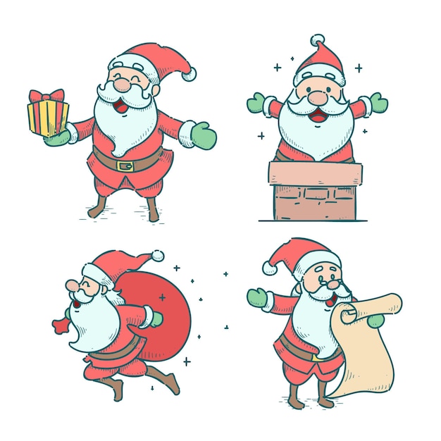 Vetor coleção de personagens do papai noel desenhada à mão