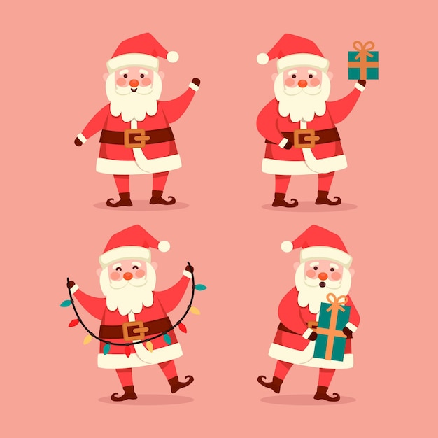 Coleção de personagens do papai noel em design plano