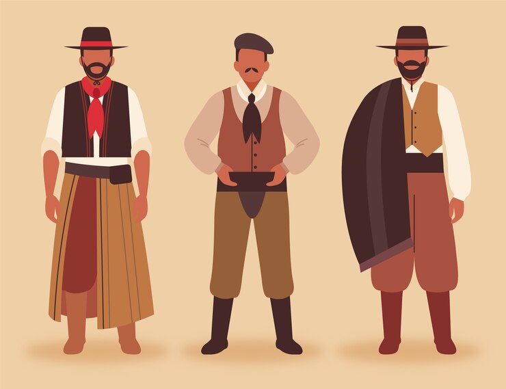 Vetor coleção de personagens gaúchos desenhada à mão