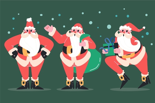 Vetor coleção de personagens planas do papai noel desenhada à mão