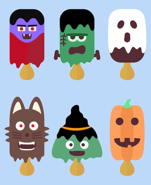 Coleção de picolé de elemento de halloween, design gráfico de ilustração de comida de desenho animado