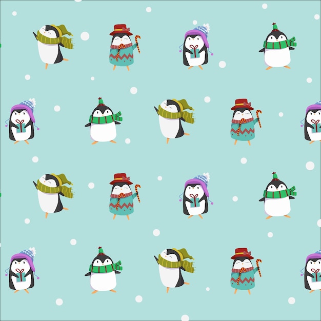 Coleção de pinguins fofinhos de inverno