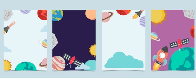 Coleção de plano de fundo do espaço definido com astronauta, planeta, lua, estrela, foguete. ilustração editável para site, convite, cartão postal e adesivo