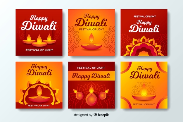 Coleção de post vermelho gradiente instagram diwali