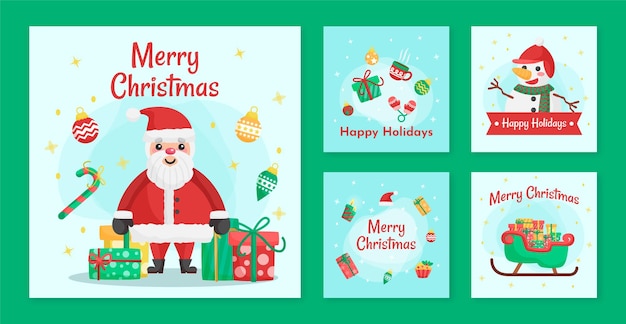 Coleção de postagem de ig plana desenhada à mão de Natal bonito