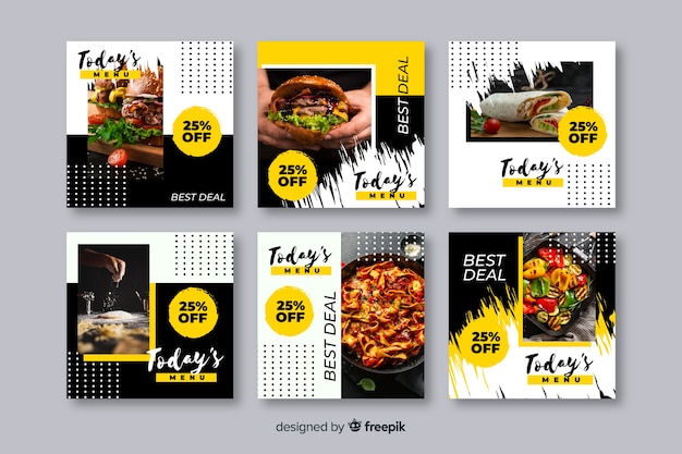 Coleção de postagens culinárias do instagram com foto
