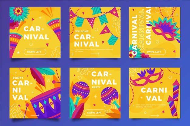 Vetor coleção de postagens de festa de carnaval