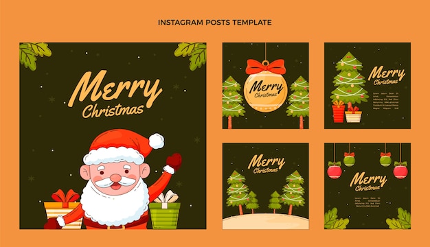 Vetor coleção de postagens de instagram de natal desenhada à mão