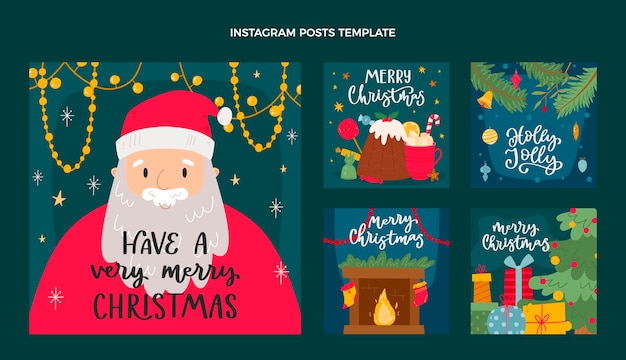 Vetor coleção de postagens de instagram de natal desenhada à mão