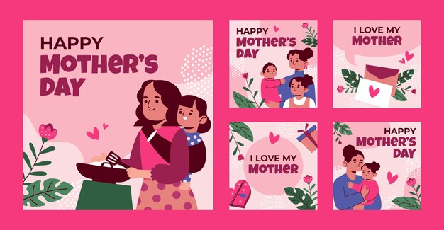 Coleção de postagens de Instagram para a celebração do Dia da Mãe