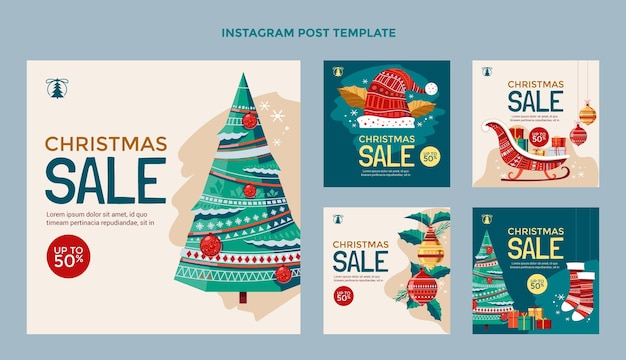 Vetor coleção de postagens de instagram planas desenhadas à mão