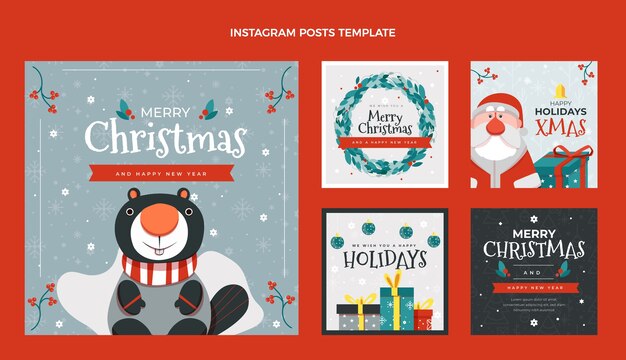 Coleção de postagens de instagram planas desenhadas à mão