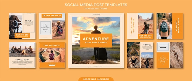 Coleção de postagens de mídia social de viagem com design minimalista
