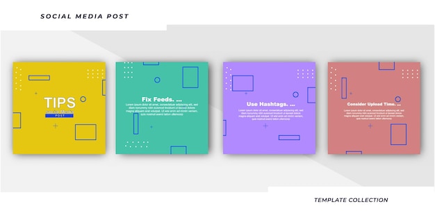 Vetor coleção de postagens de mídia social do instagram com dicas