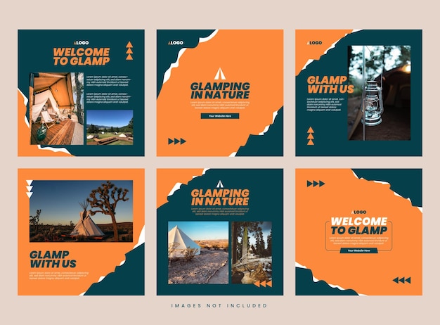 coleção de postagens de mídia social glamping