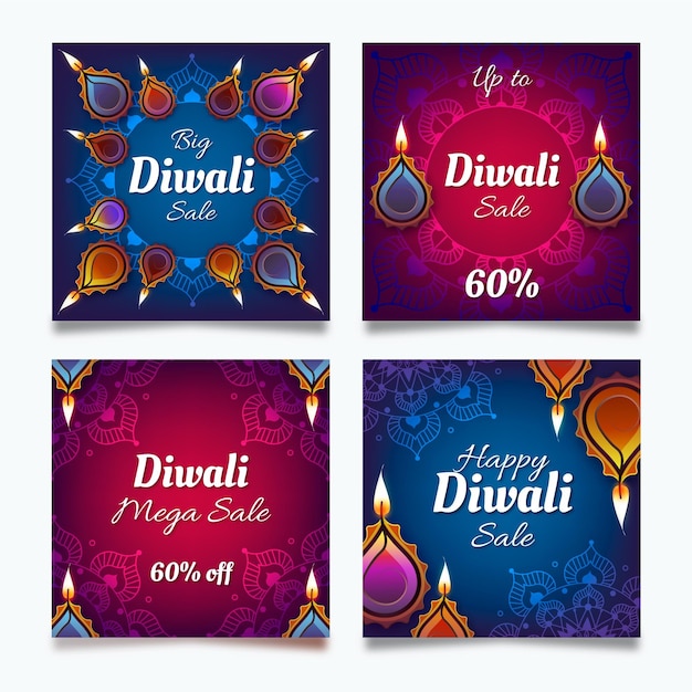 Vetor coleção de postagens do diwali para venda no instagram