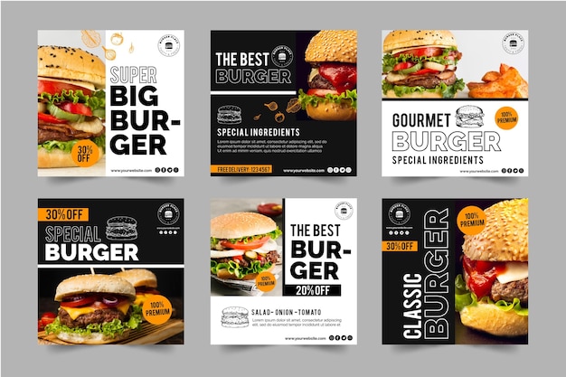 Coleção de postagens do instagram Burger