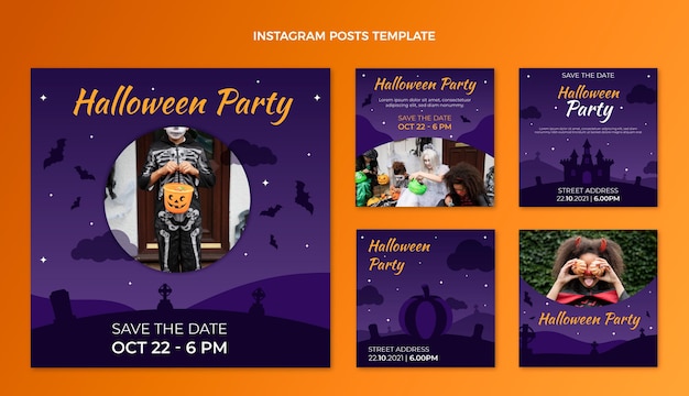 Coleção de postagens do instagram com gradiente de halloween