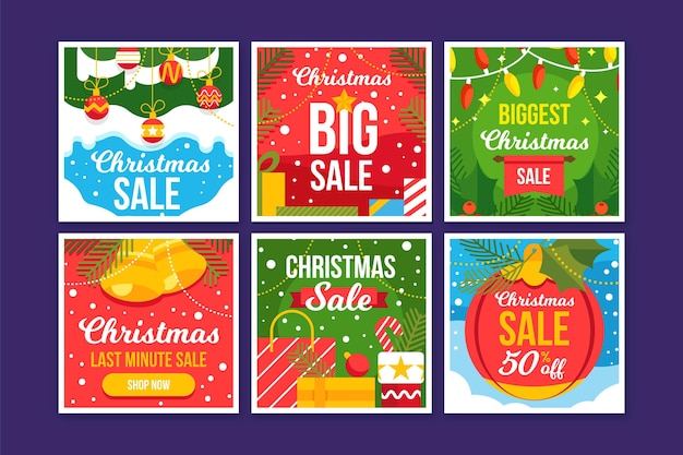 Coleção de postagens do Instagram com promoções de natal