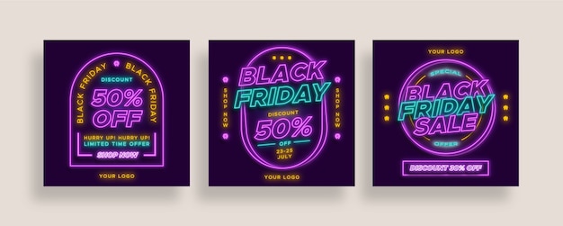 Vetor coleção de postagens do instagram da black friday sale