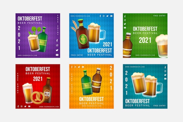 Coleção de postagens do instagram da oktoberfest gradiente