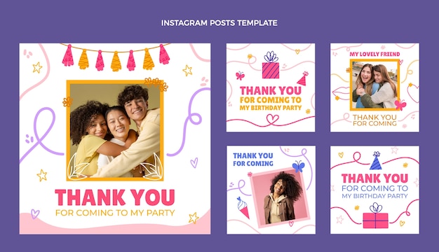 Vetor coleção de postagens do instagram de 16 doces lisos