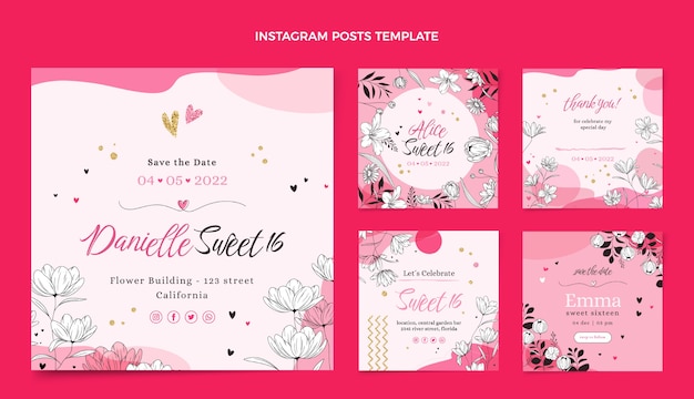 Coleção de postagens do instagram de 16 doces lisos