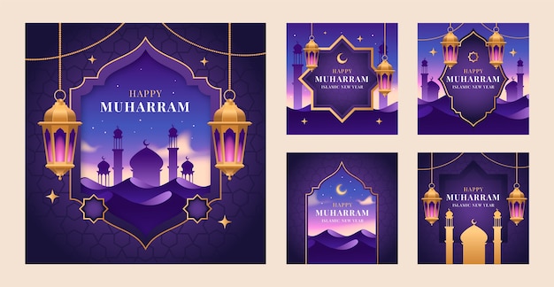 Coleção de postagens do instagram de ano novo islâmico gradiente