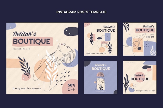 Coleção de postagens do instagram de boutique de textura desenhada à mão