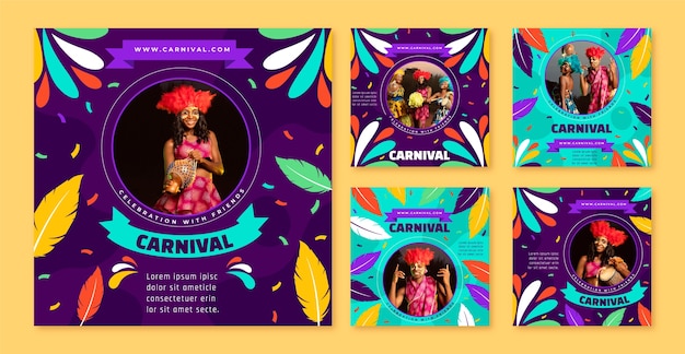 Coleção de postagens do instagram de celebração de carnaval