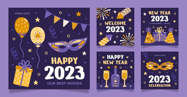 Coleção de postagens do instagram de celebração do ano novo de 2023