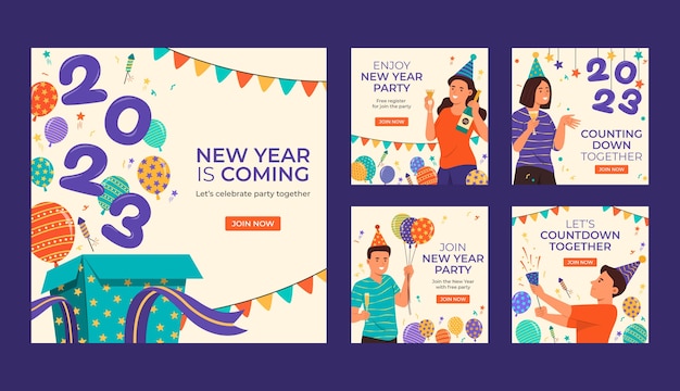 Coleção de postagens do instagram de celebração do ano novo de 2023