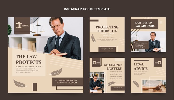 Vetor coleção de postagens do instagram de escritório de advocacia plana