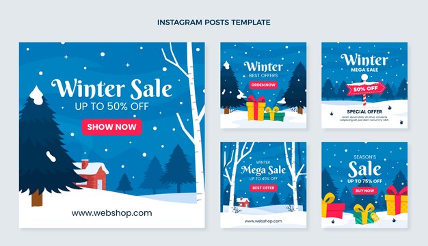 Coleção de postagens do instagram de inverno plano