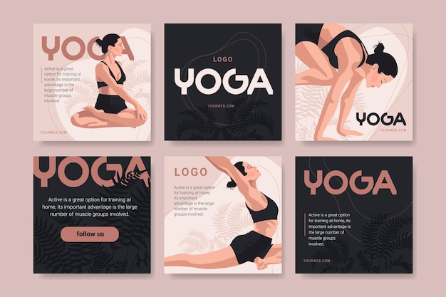 Vetor coleção de postagens do instagram de ioga