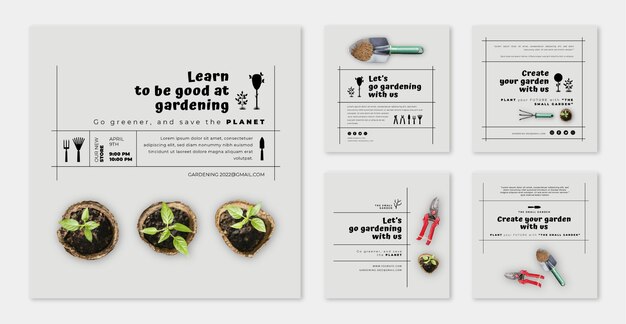 Coleção de postagens do instagram de jardinagem plana